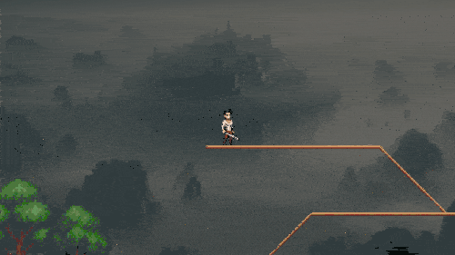 The Player traverses down slanted platforms